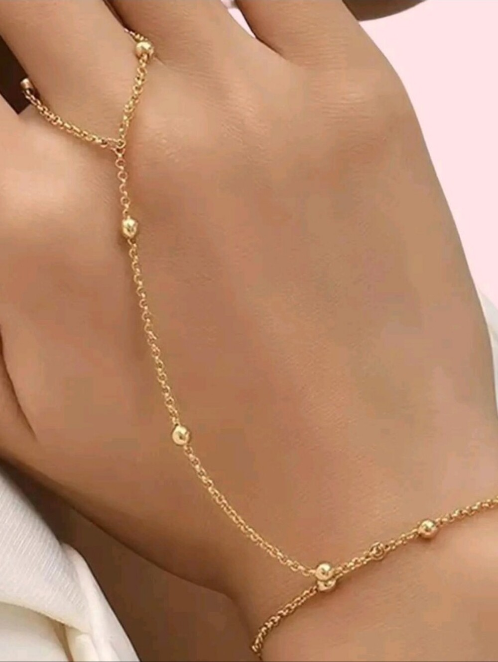 Delicate Gold Beaded Hand Chain Bracelet